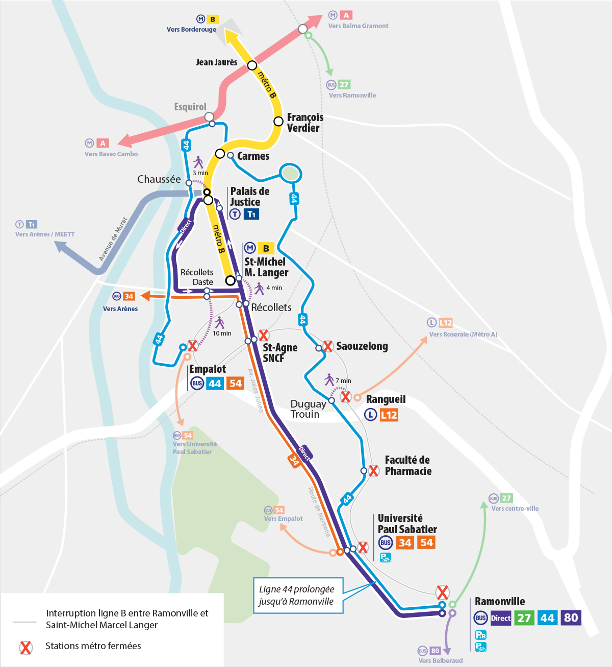 plan lignes de substitution pendant travaux ligne B - été 2026