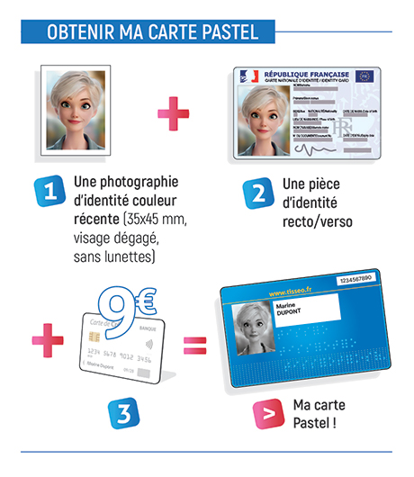 Pour obtenir sa carte pastel, il faut : 1-Une photographie d'identité couleur récente (35x45mm, visage dégagé, sans lunettes) + 2 - une pièce d'identité recto/verso + 3 - 9€