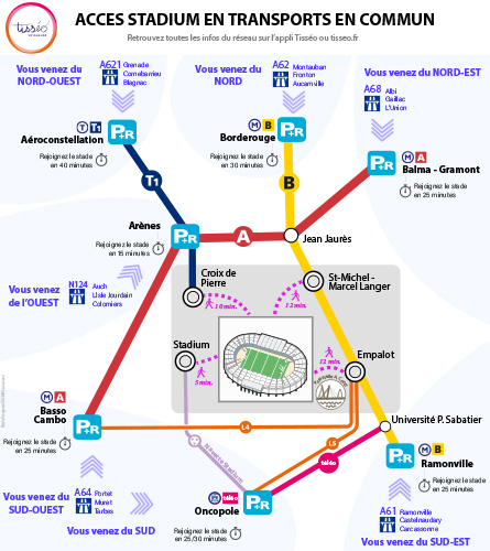 Plan d'accès au Stadium en Transports en commun